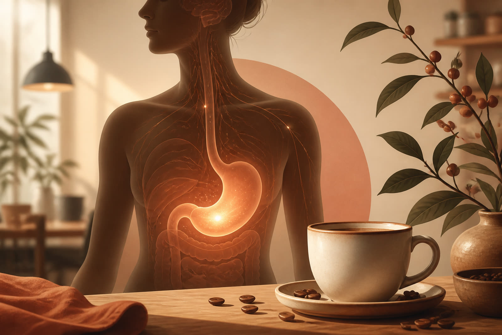 Illustration café à jeun, estomac et cortisol au réveil