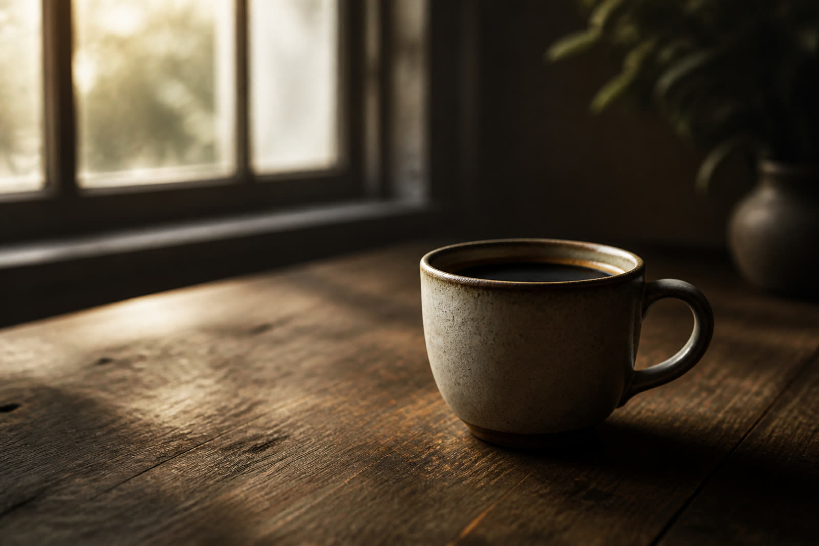 Tasse de café noir le matin à jeun sur une table vide