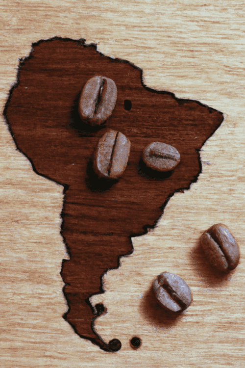 Carte amérique du sud en grain de café